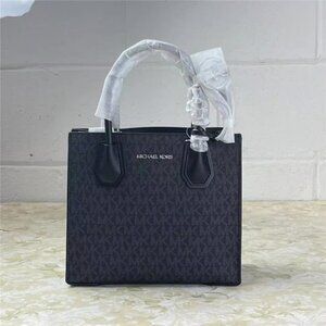 MICHAEL KORS 35T1SM9M MERCER MD SATCHEL MESSENGER MK SIGNATURE LEATHER BAG BLACK